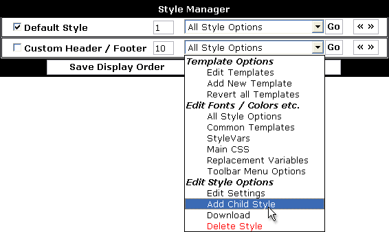 Use the style options menu to select 'Add Child Style'