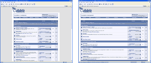 The image on the left shows a 'fixed' layout, while the image on the right shows a 'liquid' layout.